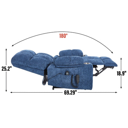 Poltrona reclinabile elettrica Chenille a doppio motore, meccanismo di movimento resistente con massaggio e riscaldamento lombare, doppio portabicchieri