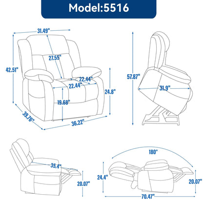 Poltrona reclinabile elettrica a doppio motore con massaggio a 8 punti, riscaldamento lombare e rivestimento in vera pelle