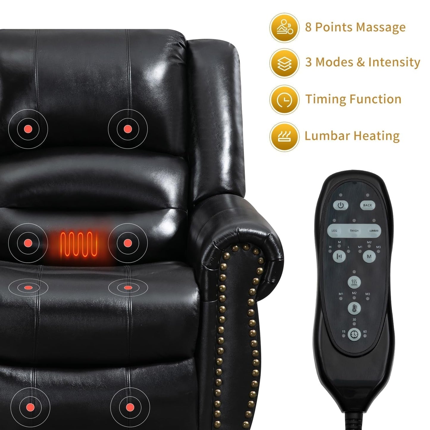 Poltrone reclinabili con doppio motore in vera pelle, massaggio termico, porte USB