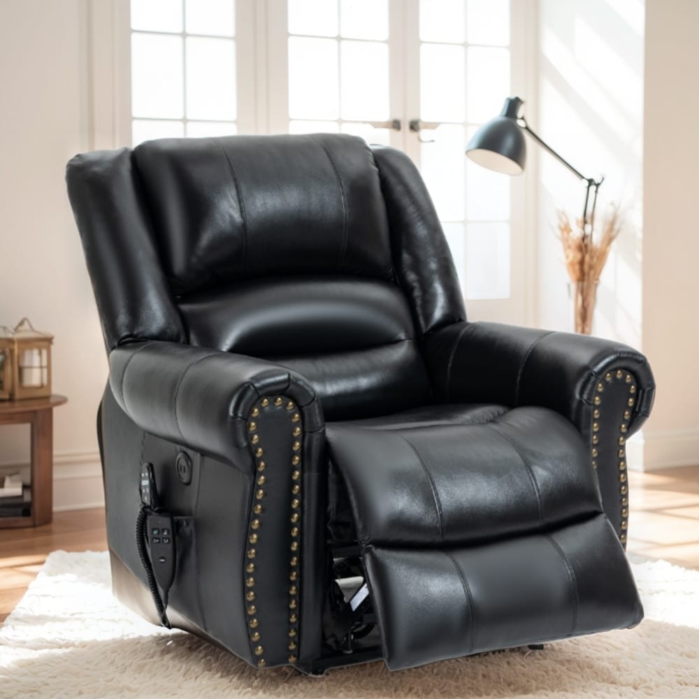 Poltrone reclinabili con doppio motore in vera pelle, massaggio termico, porte USB