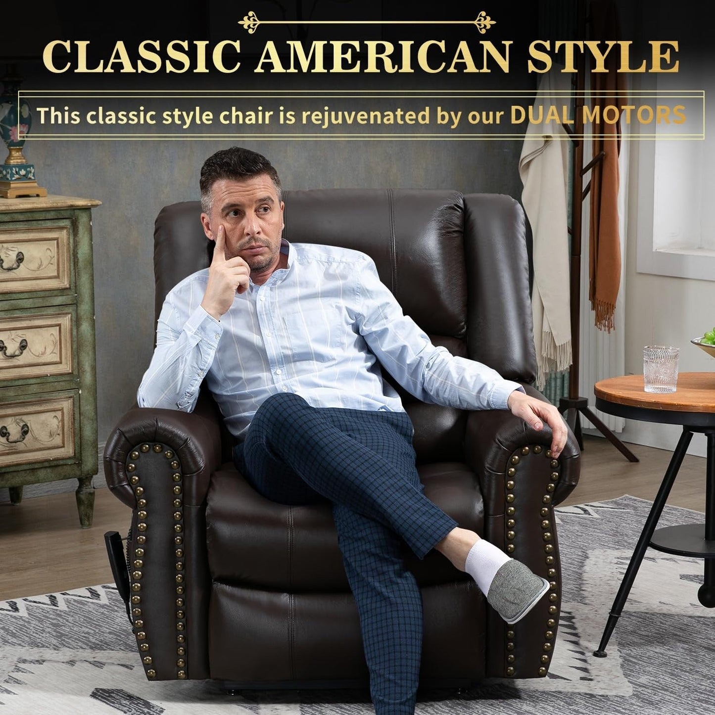 Poltrone reclinabili con doppio motore in vera pelle, massaggio termico, porte USB