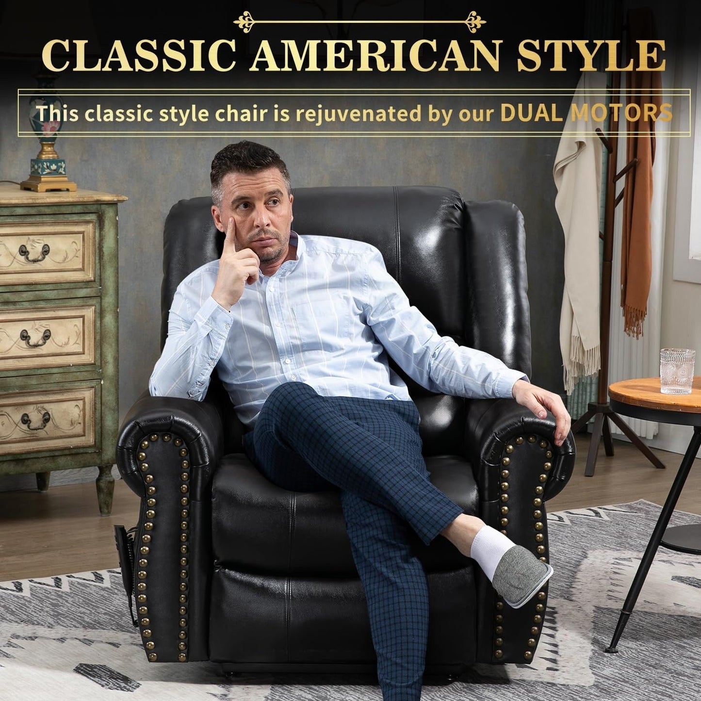 Poltrone reclinabili con doppio motore in vera pelle, massaggio termico, porte USB