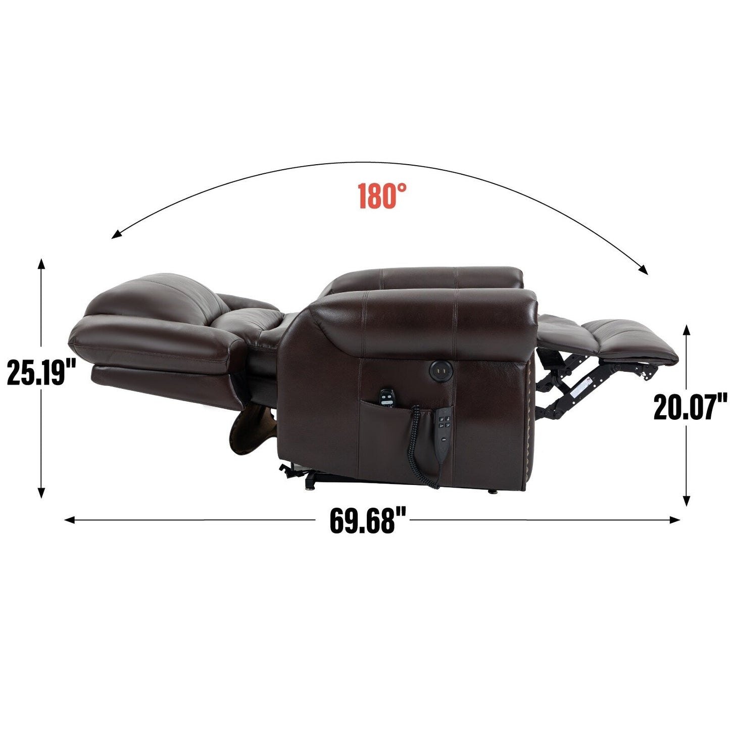 Poltrona reclinabile con doppio motore, posizione infinita, massaggio termico, meccanismo di movimento resistente con porte USB e tasche laterali