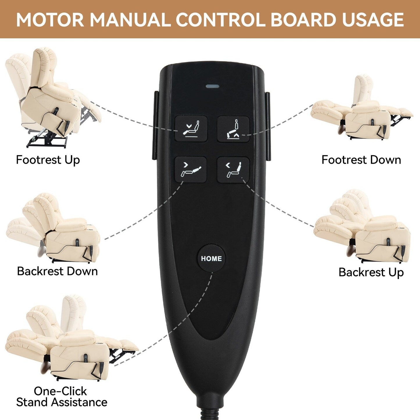 Poltrona reclinabile elettrica a doppio motore con infinite posizioni, meccanismo di movimento per impieghi gravosi, massaggio e riscaldamento lombare, portabicchieri