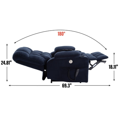 Poltrona reclinabile elettrica a doppio motore con infinite posizioni, meccanismo di movimento per impieghi gravosi, riscaldamento lombare, portabicchieri e tasche laterali