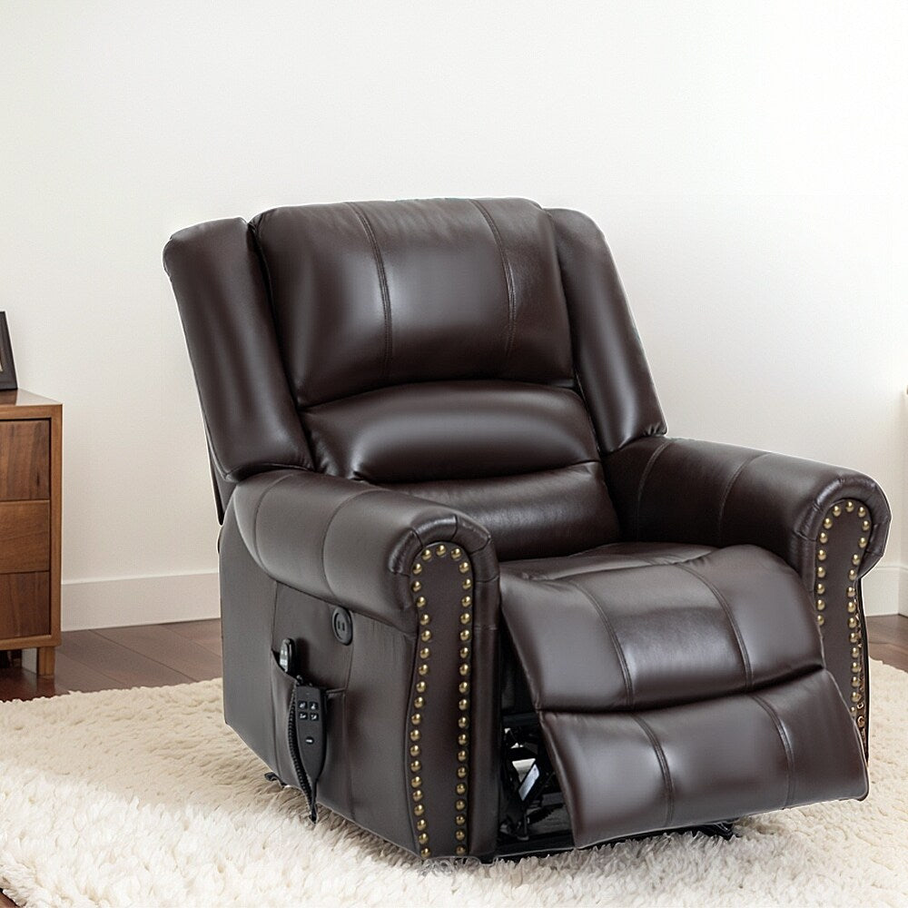 Poltrona elevabile elettrica a doppio motore, massaggio termico, porte USB, pelle PU