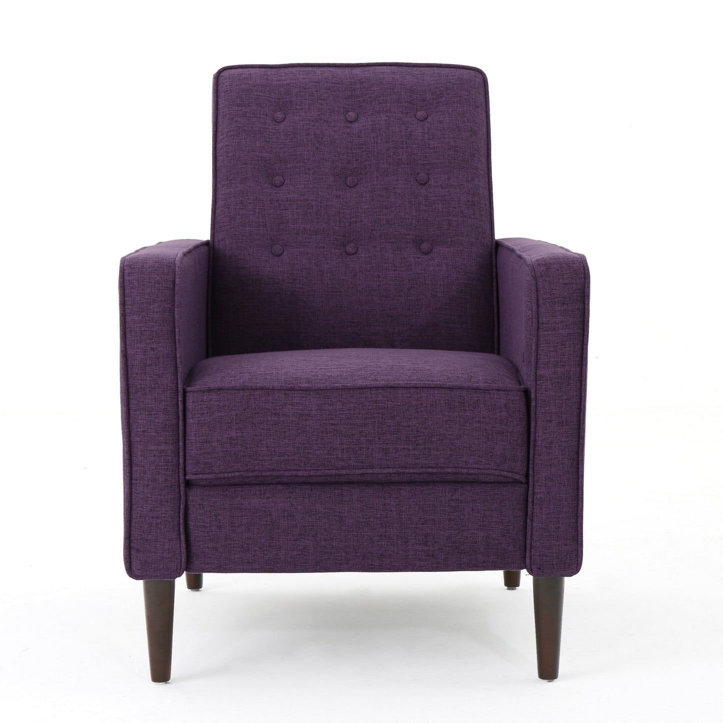 Poltrona reclinabile manuale Dupe, design con bottoni trapuntati, poliestere viola