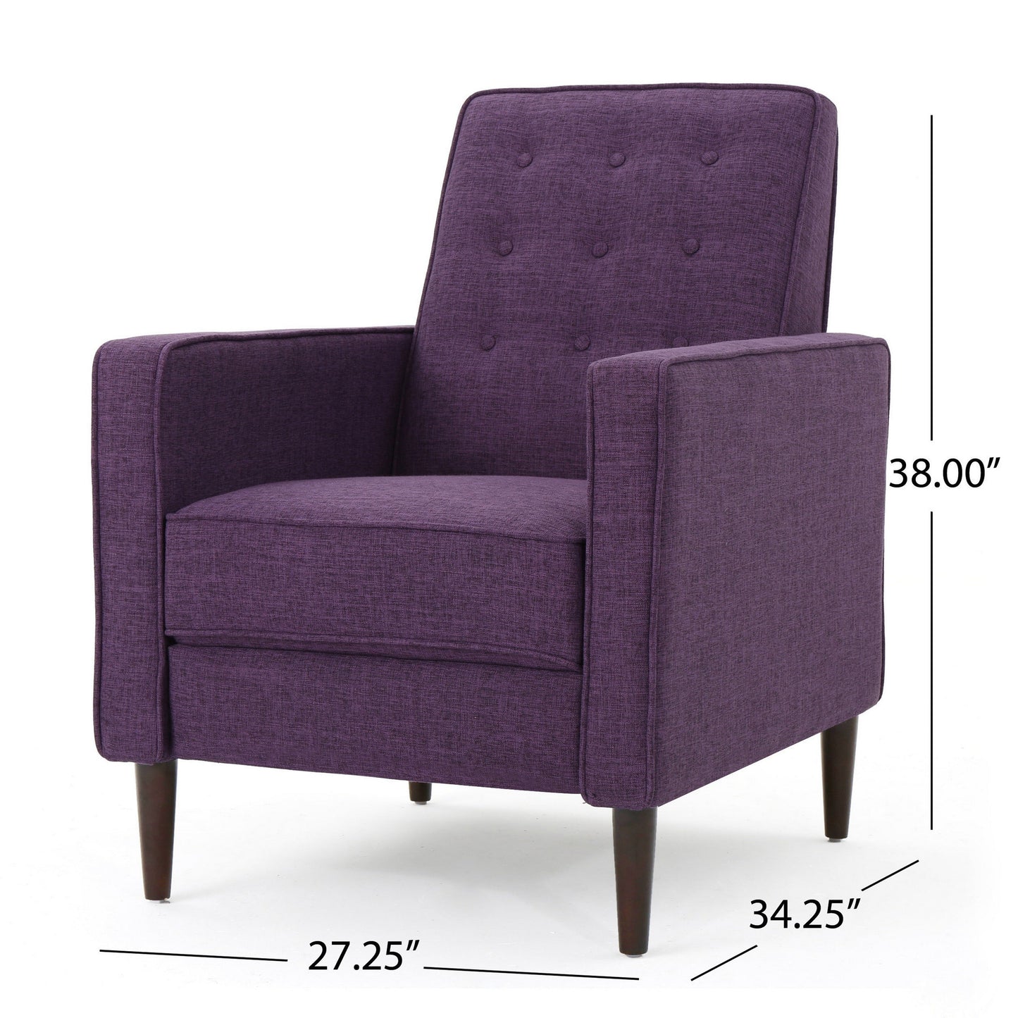 Poltrona reclinabile manuale Dupe, design con bottoni trapuntati, poliestere viola