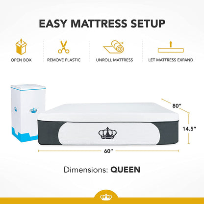 Materasso Dynasty da 14,5 pollici CoolBreeze Gel Memory Plush Queen Size in schiuma per letto