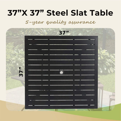 MAISON ARTS Set da pranzo in metallo con rivestimento E-Coating, set da pranzo per esterni e patio (set da 5)