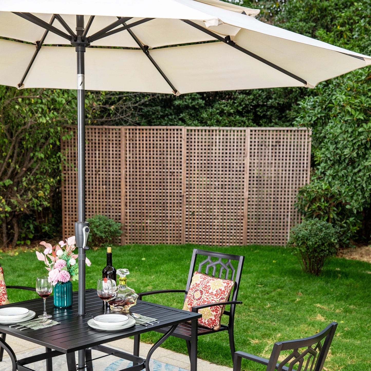 MAISON ARTS Set da pranzo in metallo con rivestimento E-Coating, set da pranzo per esterni e patio (set da 5)