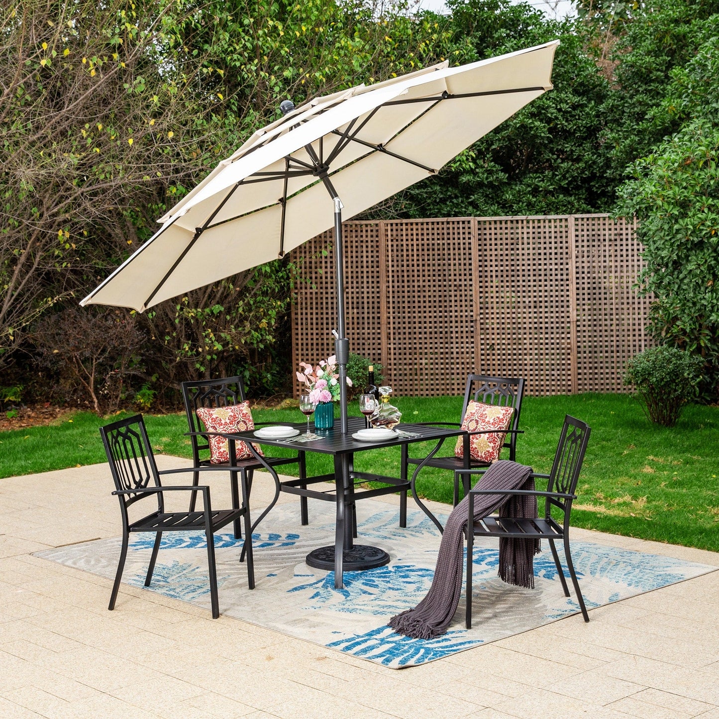 MAISON ARTS Set da pranzo in metallo con rivestimento E-Coating, set da pranzo per esterni e patio (set da 5)