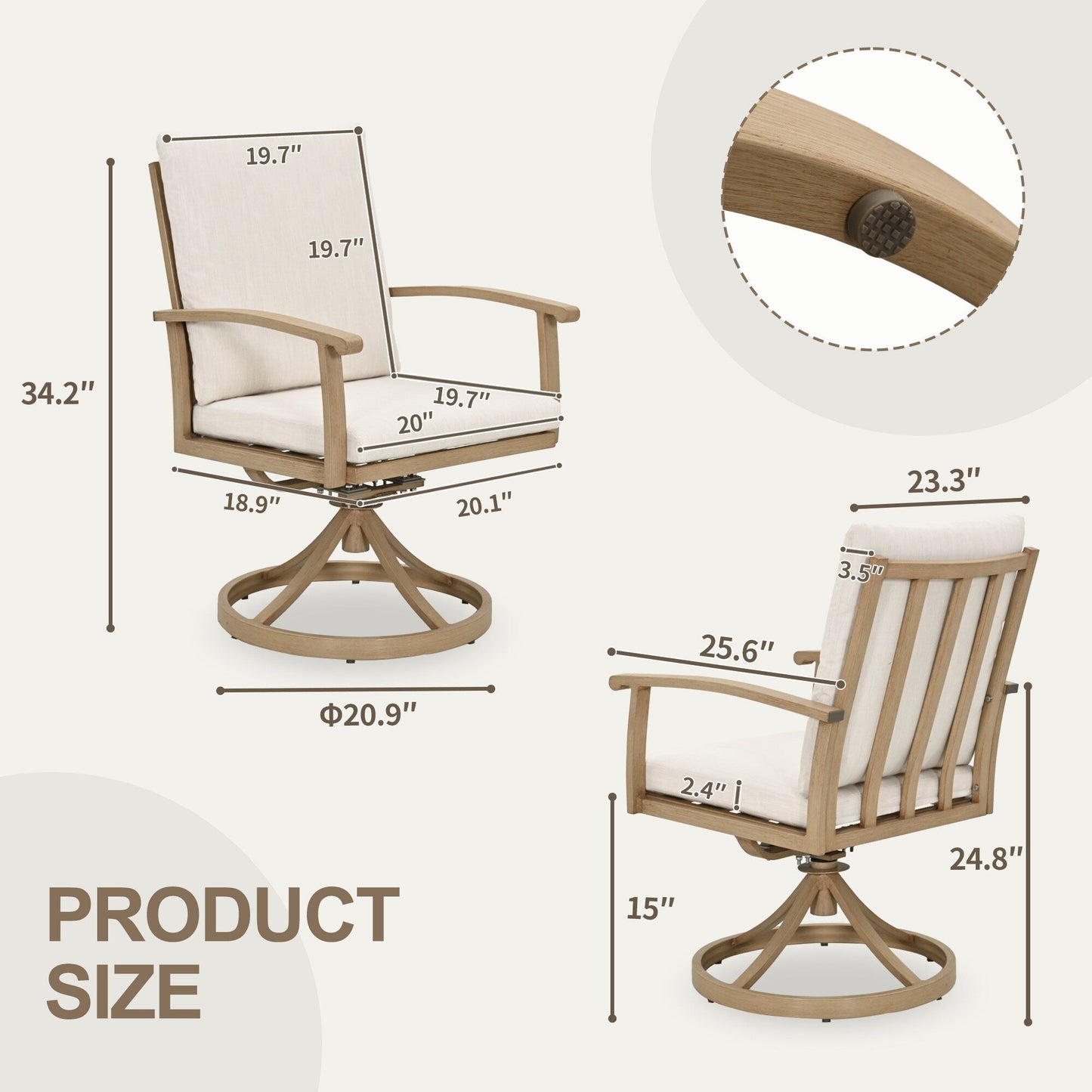 Set da pranzo per patio in alluminio EGEIROS LIFE AluLux da 9 pezzi con 2 sedie da pranzo girevoli, 6 sedie da pranzo e cuscini lavabili