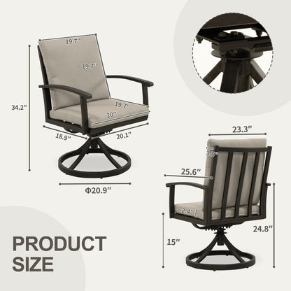 Set da pranzo per patio in alluminio EGEIROS LIFE AluLux da 9 pezzi con 2 sedie da pranzo girevoli, 6 sedie da pranzo e cuscini lavabili