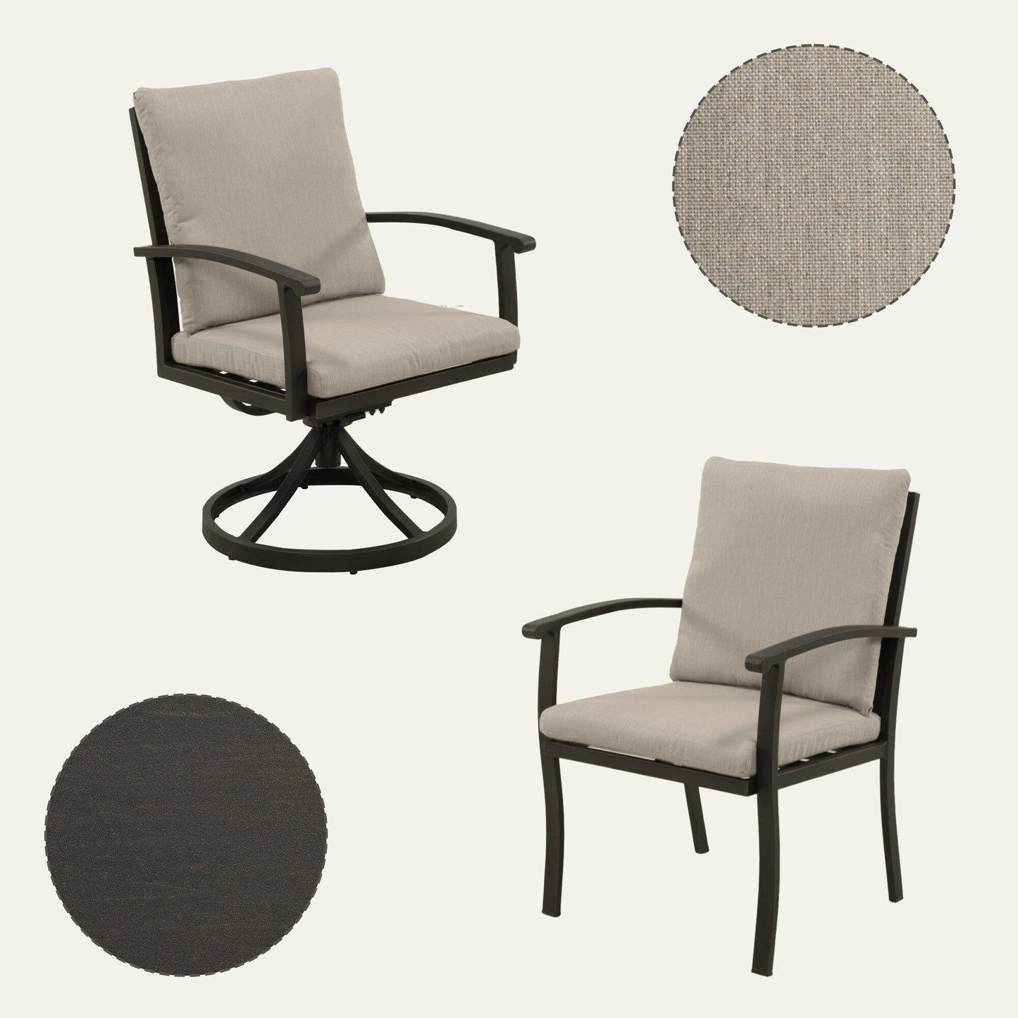 Set da pranzo per patio in alluminio EGEIROS LIFE AluLux da 9 pezzi con 2 sedie da pranzo girevoli, 6 sedie da pranzo e cuscini lavabili