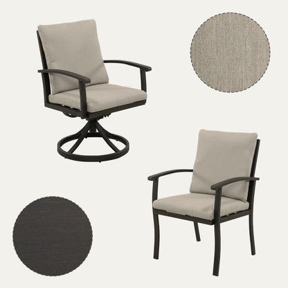 Set da pranzo per patio in alluminio EGEIROS LIFE AluLux da 9 pezzi con 2 sedie da pranzo girevoli, 6 sedie da pranzo e cuscini lavabili