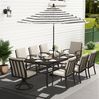 Set da pranzo per patio in alluminio EGEIROS LIFE AluLux da 9 pezzi con 2 sedie da pranzo girevoli, 6 sedie da pranzo e cuscini lavabili