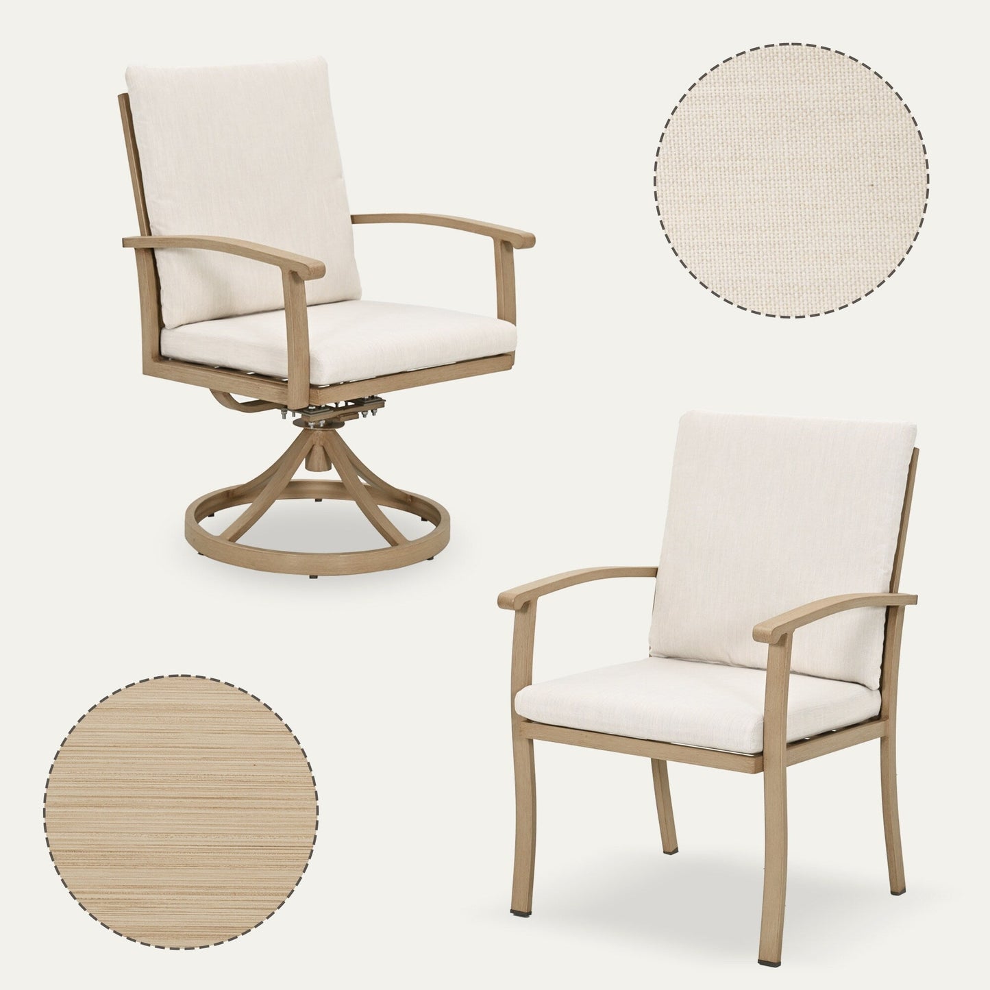 Set da pranzo per patio in alluminio EGEIROS LIFE AluLux da 9 pezzi con 2 sedie da pranzo girevoli, 6 sedie da pranzo e cuscini lavabili