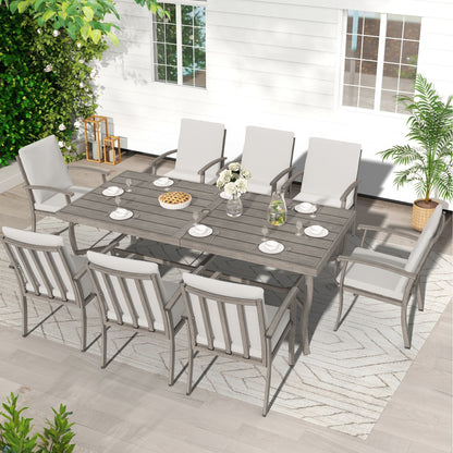 Set da pranzo per patio in alluminio EGEIROS LIFE AluLux da 9 pezzi con cuscini lavabili