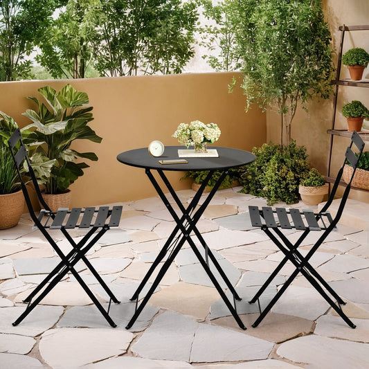 EROMMY Set da bistrot da 3 pezzi, mobili da giardino per esterni, tavolo e sedie pieghevoli, resistenti alla ruggine, leggeri per balcone