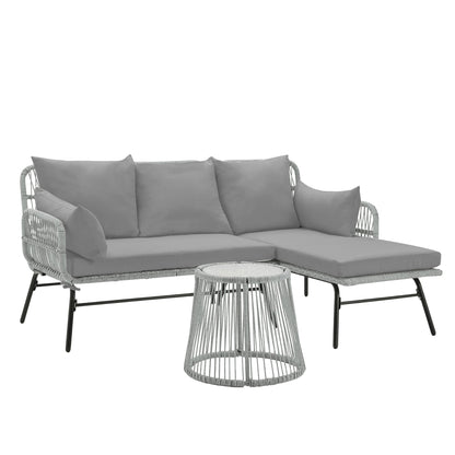 Set da conversazione per patio EROMMY da 3 pezzi con tavolo in vetro e 2 poltrone, cuscini per seduta