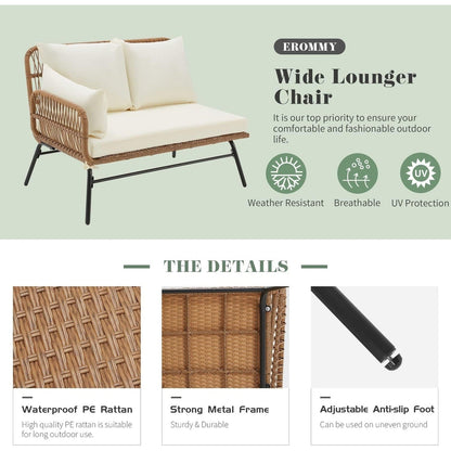 Set di divani componibili in vimini per conversazioni, set di mobili da giardino da 3 pezzi con cuscini spessi e tavolino da caffè in vetro temperato