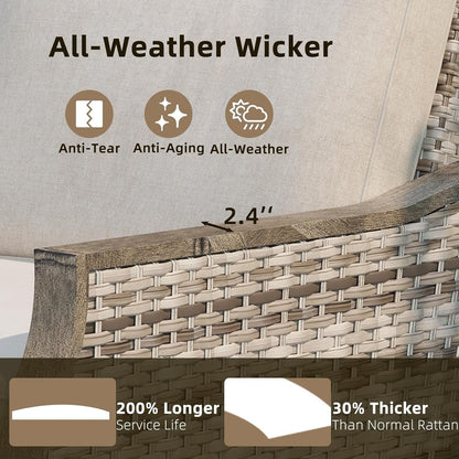 EROMMY Set di mobili da giardino da 4 pezzi con sedie a dondolo girevoli, set da conversazione in vimini per esterni con divano a 3 posti e tavolino da caffè