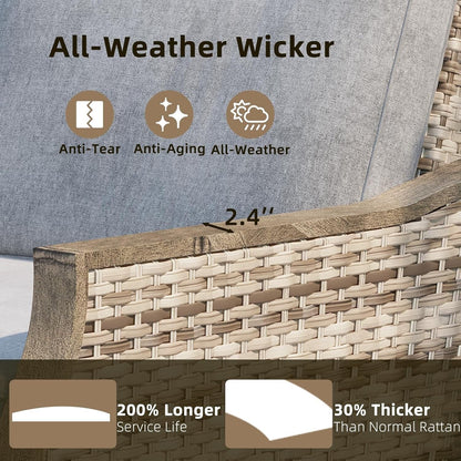 EROMMY Set di mobili da giardino da 4 pezzi con sedie a dondolo girevoli, set da conversazione in vimini per esterni con divano a 3 posti e tavolino da caffè