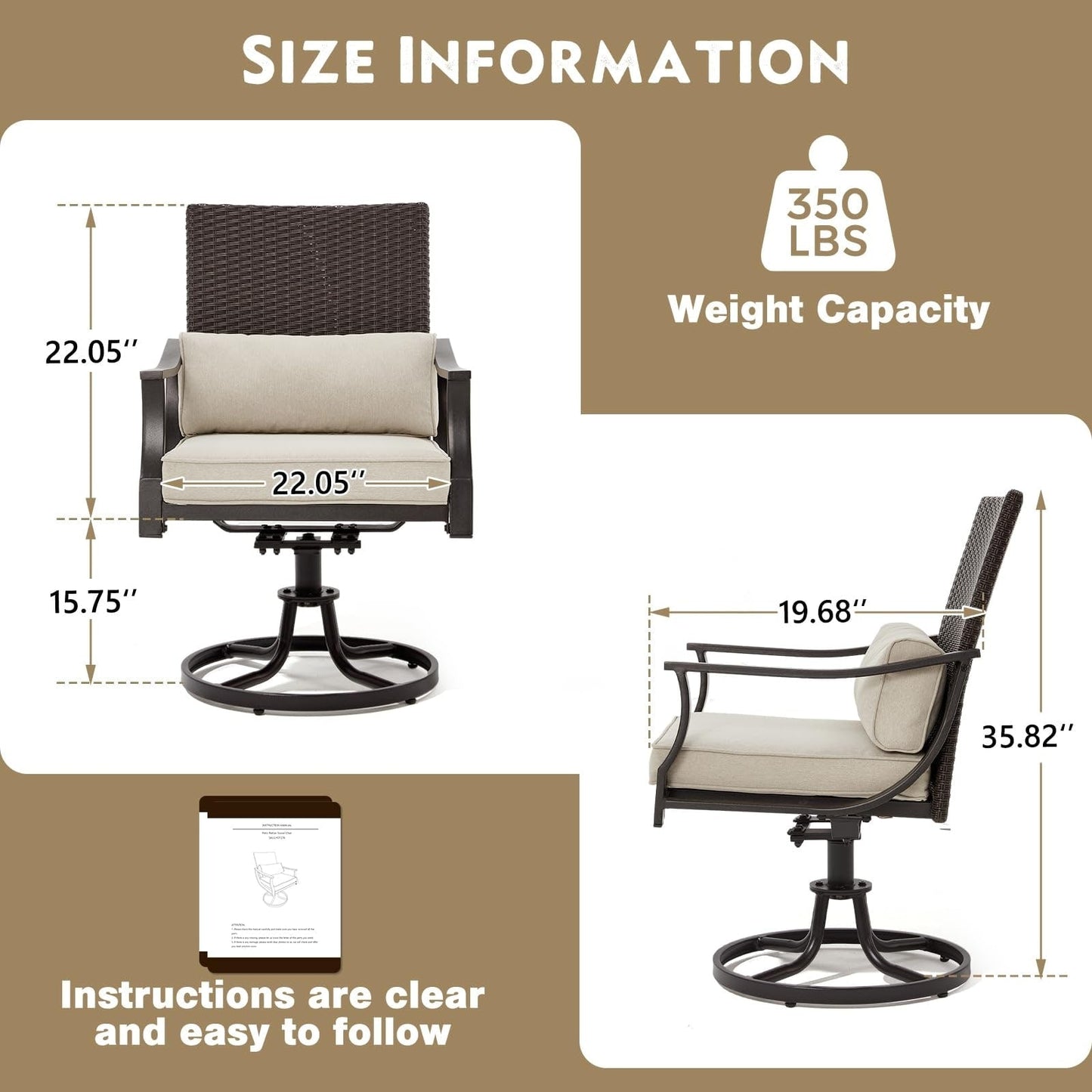 EROMMY Set da pranzo per patio, sedie a dondolo girevoli e tavolo rotondo, set di mobili da esterno per cortile e terrazza