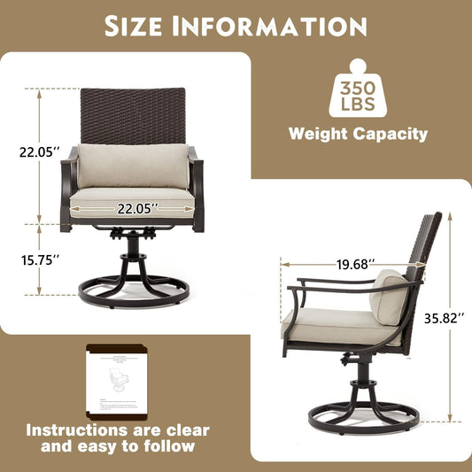 EROMMY Set da pranzo per patio, sedie a dondolo girevoli e tavolo rotondo, set di mobili da esterno per cortile e terrazza