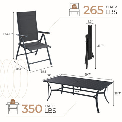 Set da pranzo da giardino EROMMY da 7 pezzi con sedie pieghevoli e tavolo in alluminio, mobili da esterno per cortile, terrazza o balcone.