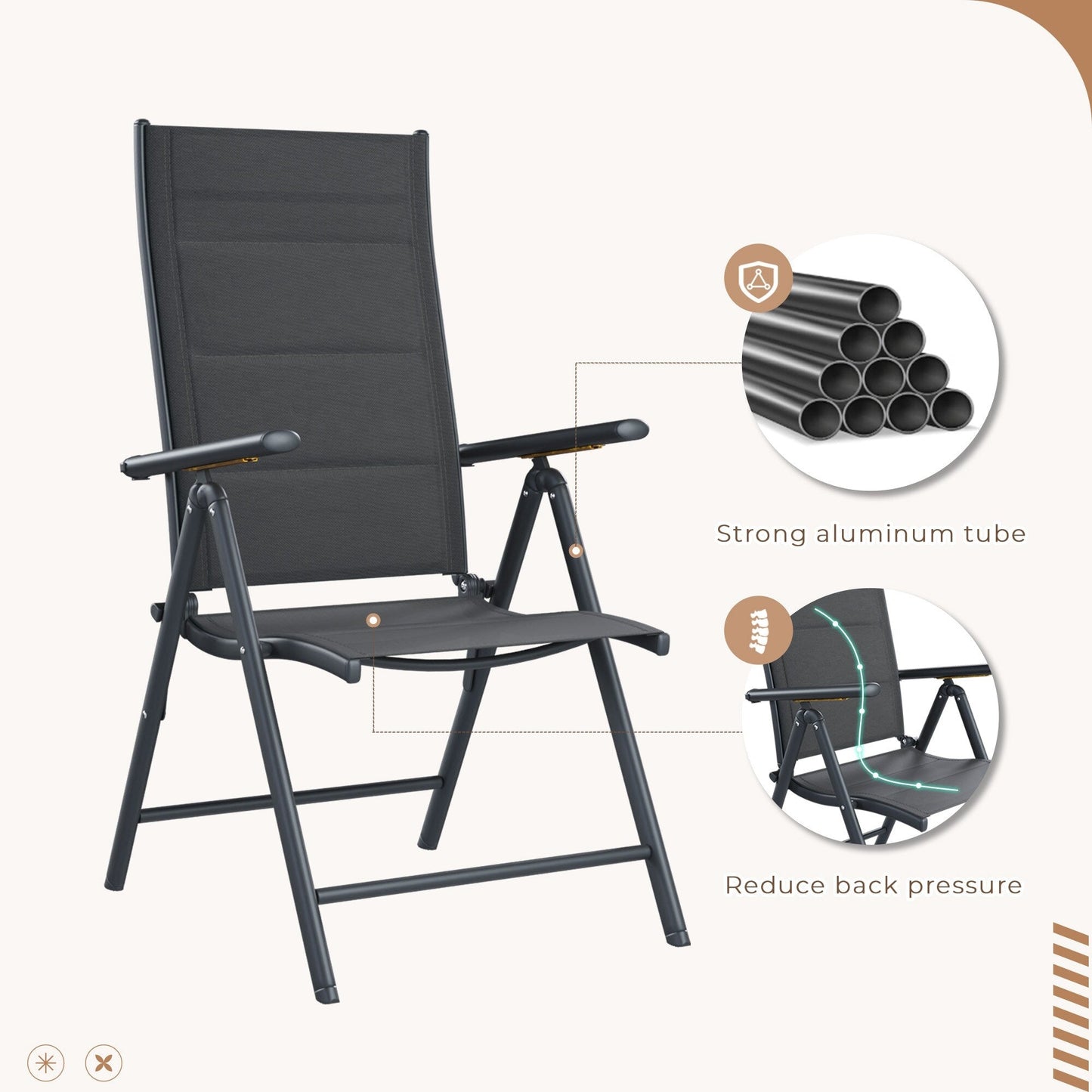 Set da pranzo da giardino EROMMY da 7 pezzi con sedie pieghevoli e tavolo in alluminio, mobili da esterno per cortile, terrazza o balcone.