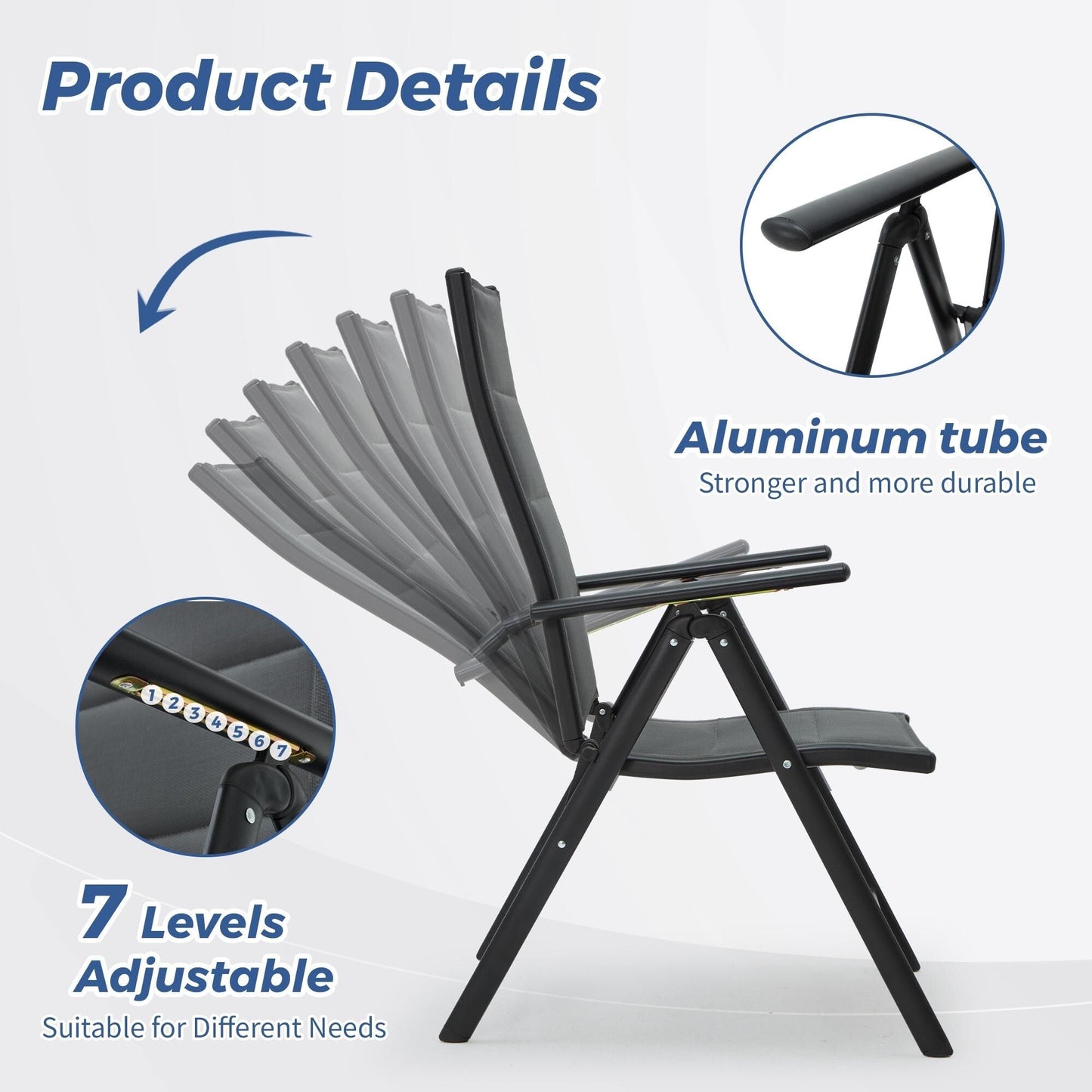 Set da pranzo da giardino EROMMY da 7 pezzi con sedie pieghevoli e tavolo in alluminio, mobili da esterno per cortile, terrazza o balcone.