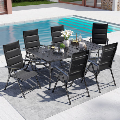 Set da pranzo da giardino EROMMY da 7 pezzi con sedie pieghevoli e tavolo in alluminio, mobili da esterno per cortile, terrazza o balcone.