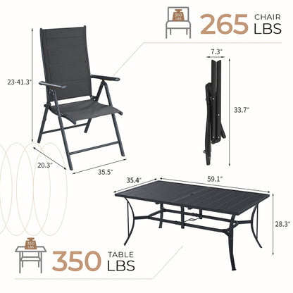 Set da pranzo da giardino EROMMY da 7 pezzi con sedie pieghevoli e tavolo in alluminio, mobili da esterno per cortile, terrazza o balcone.