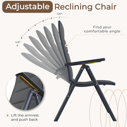 Set da pranzo da giardino EROMMY da 7 pezzi con sedie pieghevoli e tavolo in alluminio, mobili da esterno per cortile, terrazza o balcone.