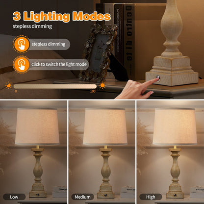 Set di 2 lampade da comodino EROMMY con doppia porta USB, 2 lampadine incluse e controllo touch a 3 vie. Ideali per soggiorni e camere da letto.