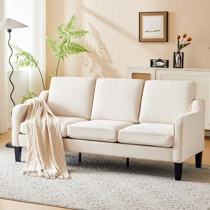 Divano moderno in tessuto a 3 posti EROMMY, divano ergonomico per soggiorno con cuscini lavabili e gambe in legno massello, grigio o beige