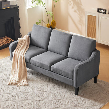 Divano moderno in tessuto a 3 posti EROMMY, divano ergonomico per soggiorno con cuscini lavabili e gambe in legno massello, grigio o beige