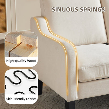 Divano moderno in tessuto a 3 posti EROMMY, divano ergonomico per soggiorno con cuscini lavabili e gambe in legno massello, grigio o beige