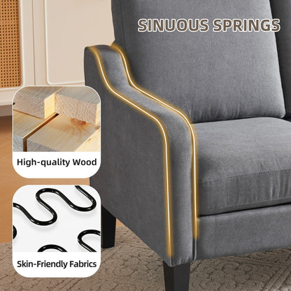 Divano moderno in tessuto a 3 posti EROMMY, divano ergonomico per soggiorno con cuscini lavabili e gambe in legno massello, grigio o beige