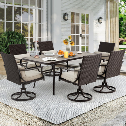 EROMMY Set da pranzo per esterni, sedie a dondolo girevoli, tavolo rettangolare con foro per ombrellone, set di mobili da giardino per il cortile