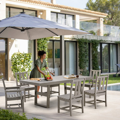 Set da pranzo versatili per esterni con sedie girevoli/pieghevoli e tavolo con doghe in acciaio e set da pranzo in HDPE per giardini e patii