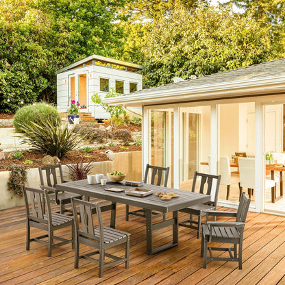 Set da pranzo versatili per esterni con sedie girevoli/pieghevoli e tavolo con doghe in acciaio e set da pranzo in HDPE per giardini e patii