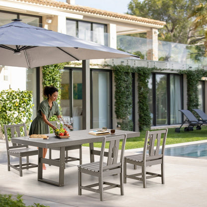 Set da pranzo versatili per esterni con sedie girevoli/pieghevoli e tavolo con doghe in acciaio e set da pranzo in HDPE per giardini e patii