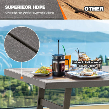 Set da pranzo versatili per esterni con sedie girevoli/pieghevoli e tavolo con doghe in acciaio e set da pranzo in HDPE per giardini e patii