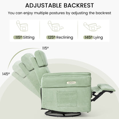 Poltrona reclinabile girevole elettrica EROMMY con poggiatesta e braccioli regolabili, ricarica USB e Type-C, poltrona reclinabile per bambini