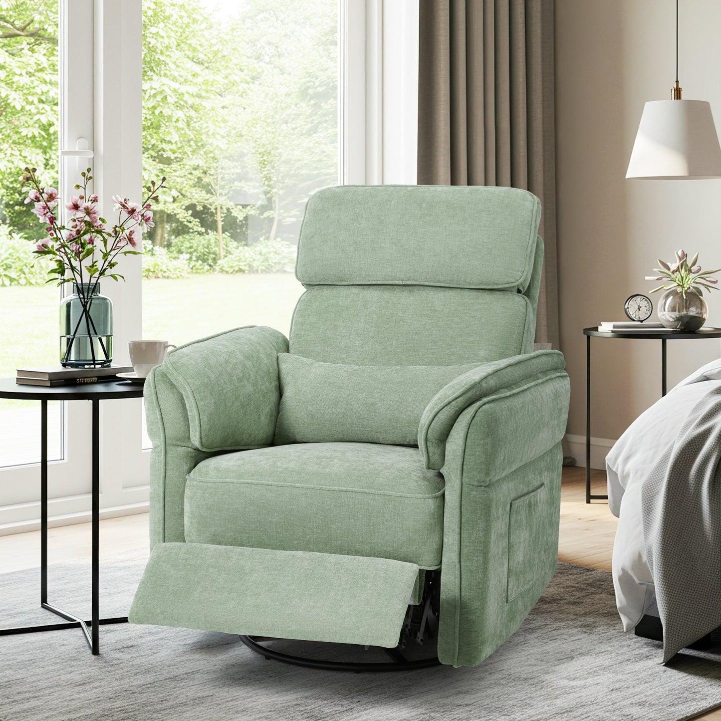 Poltrona reclinabile girevole elettrica EROMMY con poggiatesta e braccioli regolabili, ricarica USB e Type-C, poltrona reclinabile per bambini