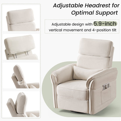 Poltrona reclinabile girevole elettrica EROMMY con poggiatesta e braccioli regolabili, ricarica USB e Type-C, poltrona reclinabile per bambini