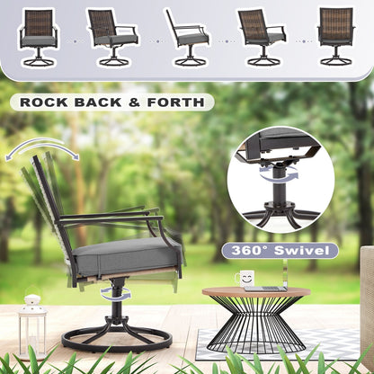 EROMMY Set di 2 sedie girevoli da pranzo per patio, sedia girevole in vimini e alluminio per esterni, sedia a dondolo girevole con struttura in alluminio resistente alle intemperie